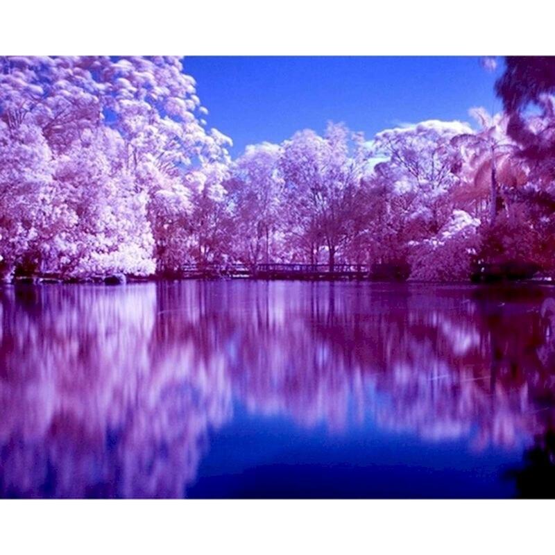 5D DIY Diamond Art Painting Purple Landscape Full Drill Round Diamond Embroidery Road Diamond Mosaic Layout Home Decoration Kit