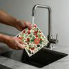 6PCS Cleaning Dishcloths Reusable Kitchen Dish Towels Vintage Floral Berry Print Dishcloth Absorbent Lint Free Cloth Washable Duster Rags Tea Towels