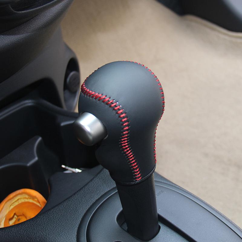 Custom Genuine Leather Gear Knob Cover For Nissan March AT Car on The Gear Shift Knob Gear Stick Case PPC Gear Shift Collar