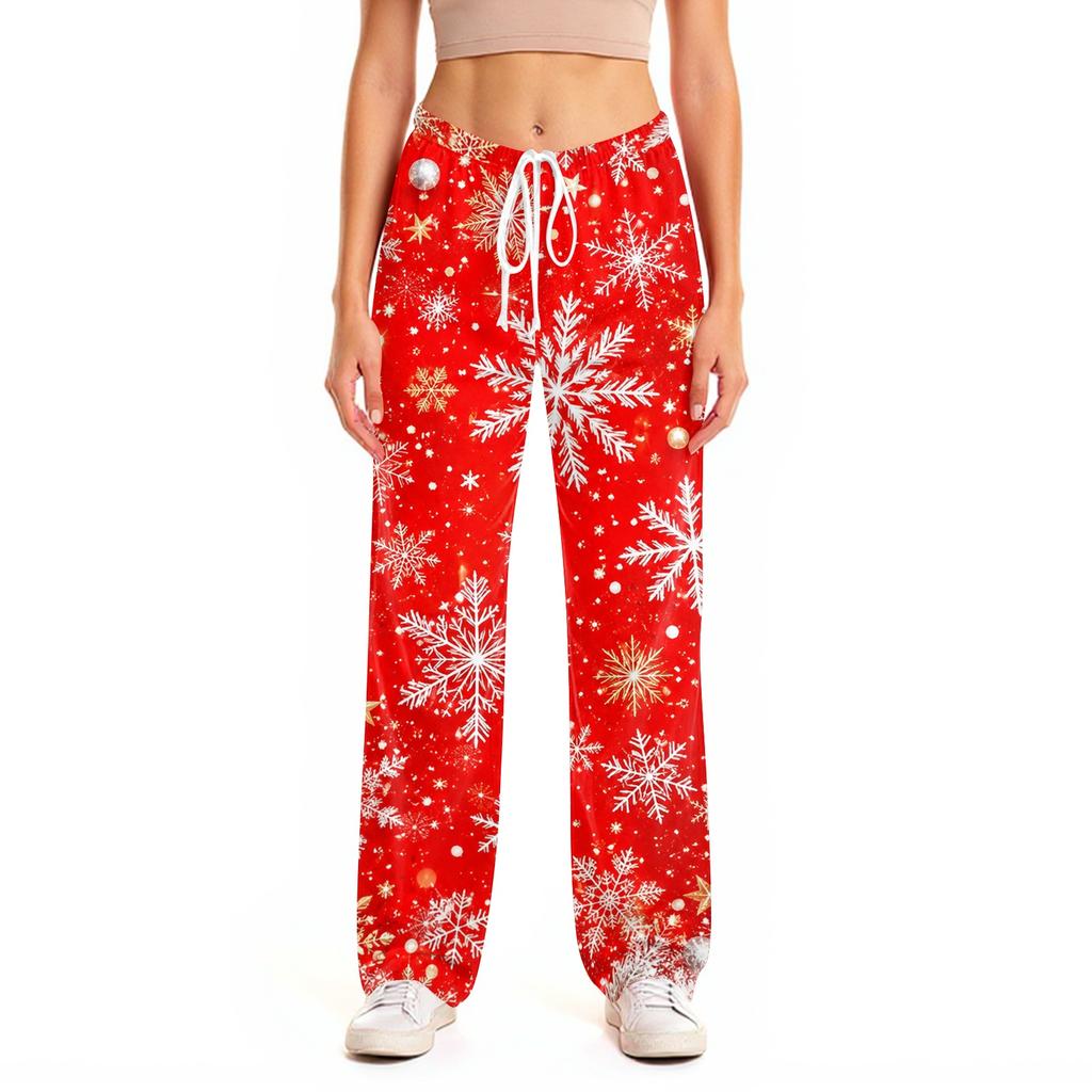 Women's Christmas Print Pants with Elastic Waist, Casual Sleep Pants for Home