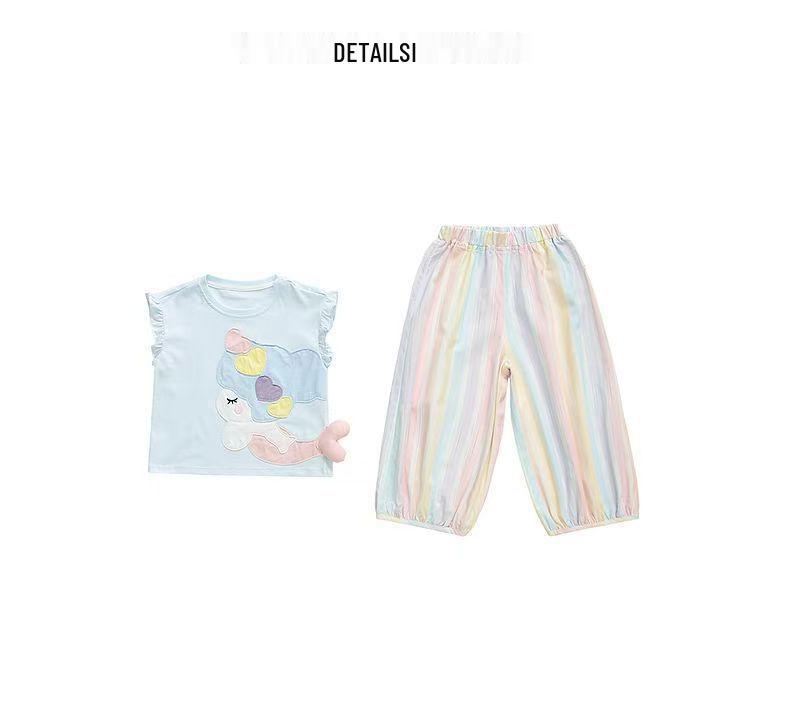 2026 Summer Kids' Cartoon T-shirt & Mosquito-Repellent Pants Set for Girls