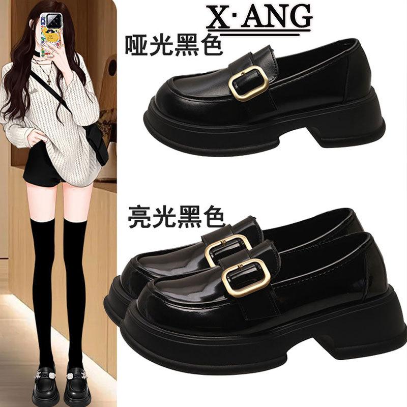 Leather women's shoes spring new one-pedal single shoes platform Mary Jane shoes British small leather shoes