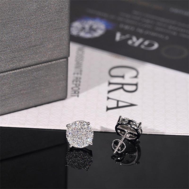 Full Moissanite D Color  Women's Men Hip-hop Earrings 925 Silver Screw Ear Stud High Quality Fine Jewelry for Women  Gift