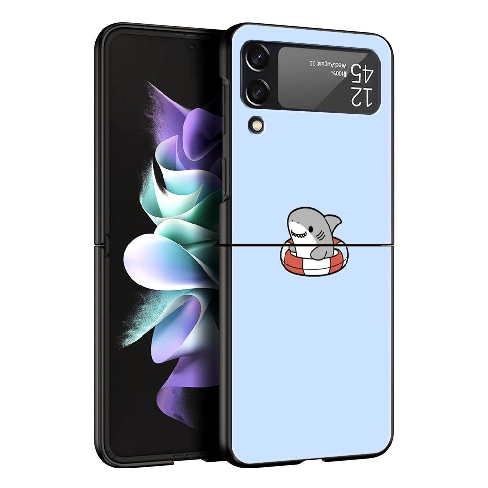 Seaside Sharks Pattern Hard PC Phone Case For Samsung Galaxy Z Flip 7 6 5 4 Black Cover For Galaxy Z Flip 3 Foldable Shell Capas
