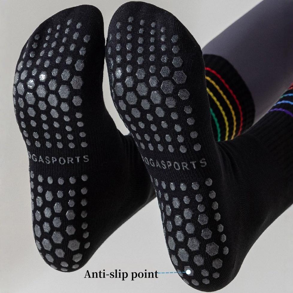 1 Pair Yoga Socks Anti Slip Silicone Mid-Calf Women Sports Socks 95% Cotton Sweat-Absorbent Anti-Odor Breathable Socks