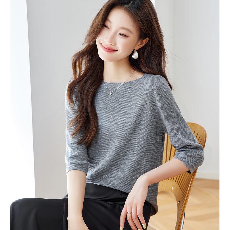 

Srcr Women s Wool & Silk Blend 3/4 Sleeve Knit Top L