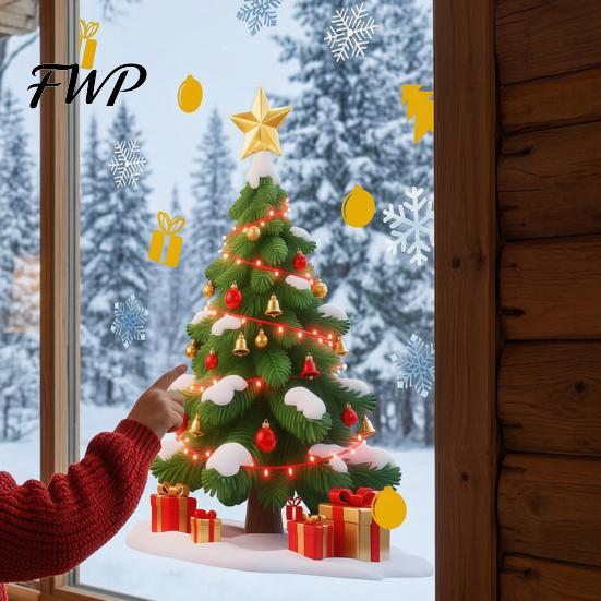 Removable Glass Stickers Christmas Window Cling, Santa Climbing Rope Sticker, Static Cling Pattern PVC Tree Decal for Doors Windows Holiday Home Decor