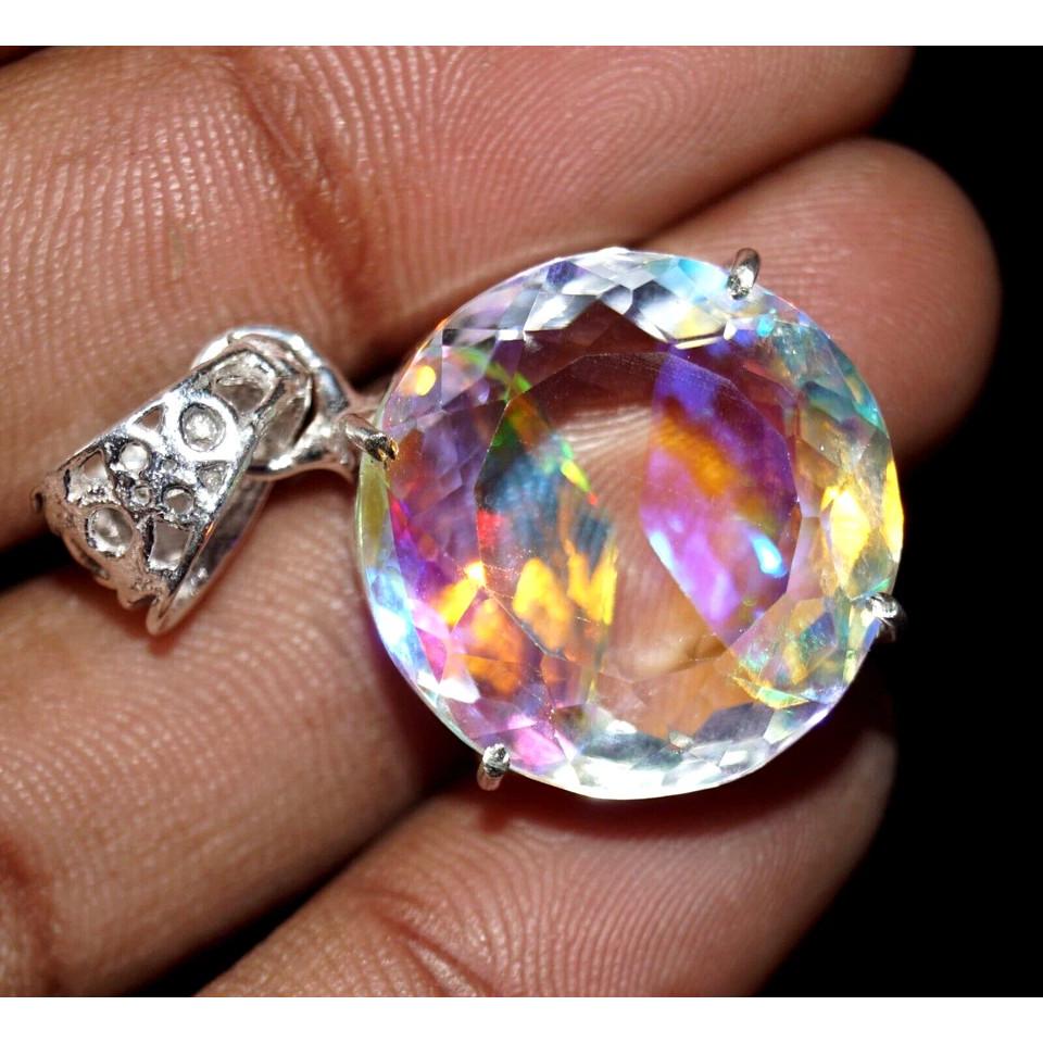 Natural Topaz Loose Gemstone 925 Sterling Silver 75 Ct Mystic Multicolor Round Shape