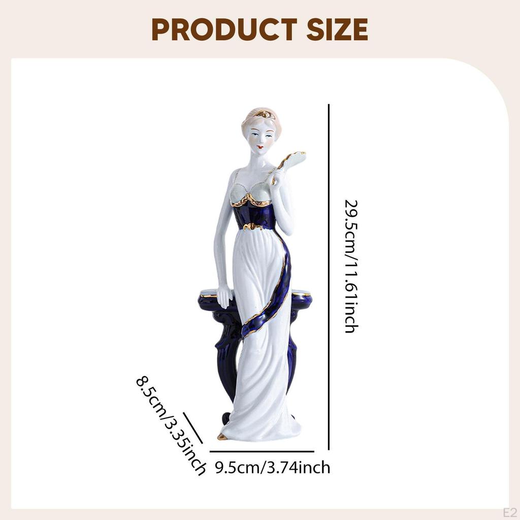 Ceramic Girl Statue Lady Figurine Collectible Ornament Sculpture for Entrance Cabinet Desk Fireplace