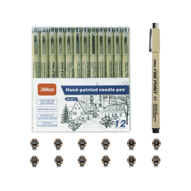 Cross-Stitch Needle Pen: 12 Line Widths, Fine Liner, Water-Based Manga Sketch Pen