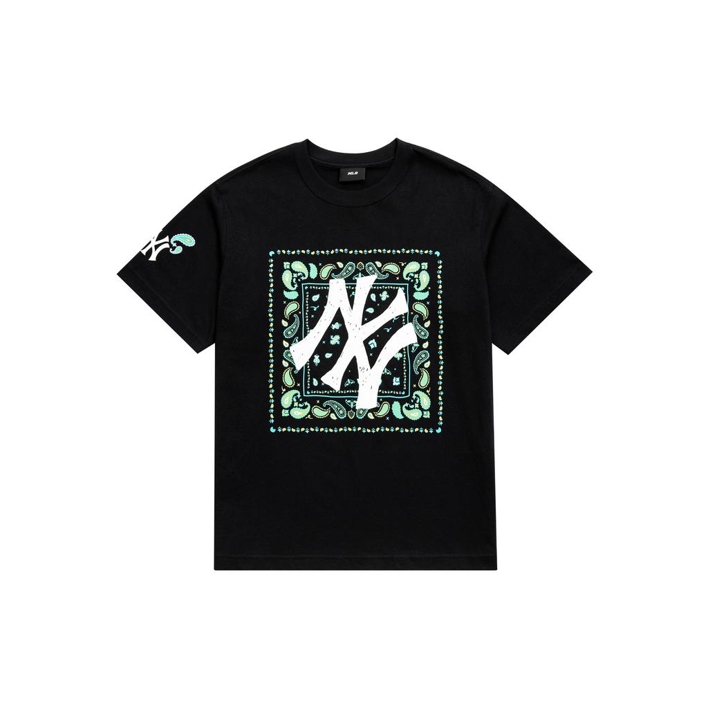 MLB SS23 New York Yankees Vintage Floral Print Cool Dry Trendy Short Sleeve T-Shirt Unisex Tops Black 3ATSI0133-50BKS