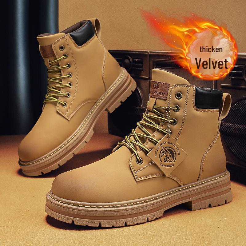 

Men s Autumn/Winter Retro Martin Boots: Plus Velvet, Warm Leather, British Style Work Boots - Big Yellow. 44