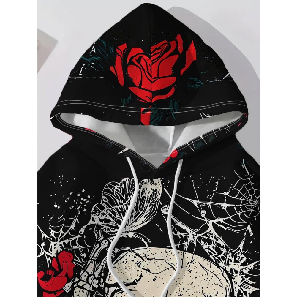 Women's Trendy Skull and Rose Print Sweatshirt, Stylish and Unique Polyester Long-Sleeve Top, Machine Washable, for Casual Daily Wear