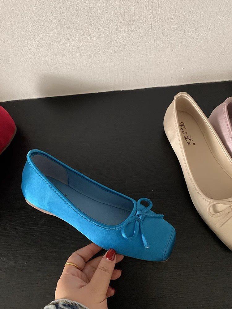 Shoes grandma shoes flat bottom wind square head shallow mouth ballet 2025 sweet beautiful woman one pedal single shoes bow new