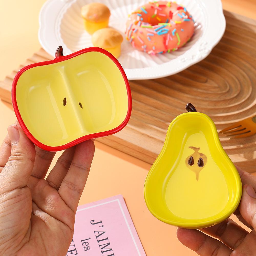 Creative Fruit Dipping Dish Household Ceramic Snack Dish Dish Dish Hot Pot Small Dish Dish Cute Grid Flavor Dish