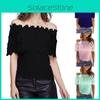Elegant Women's Off-shoulder Short Sleeve Lace Hollow Casual T-shirt Blouse For Summer Outings