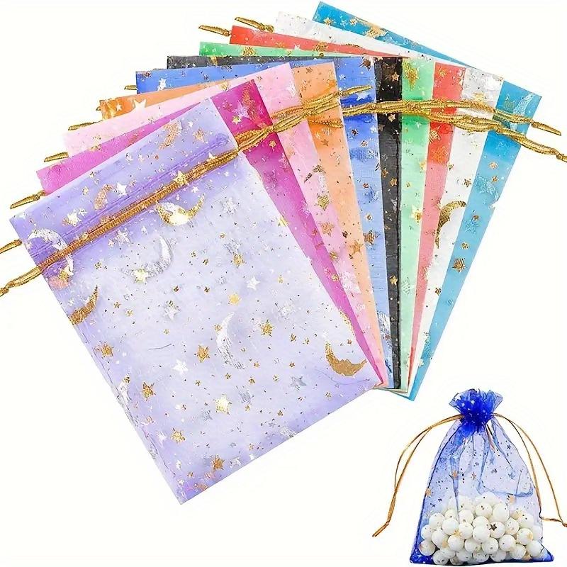 100 Moon Star Gauze Bags, Wedding Gift Bags with Drawstrings, Small Mixed-color Gift Bags, Party Gift Bags