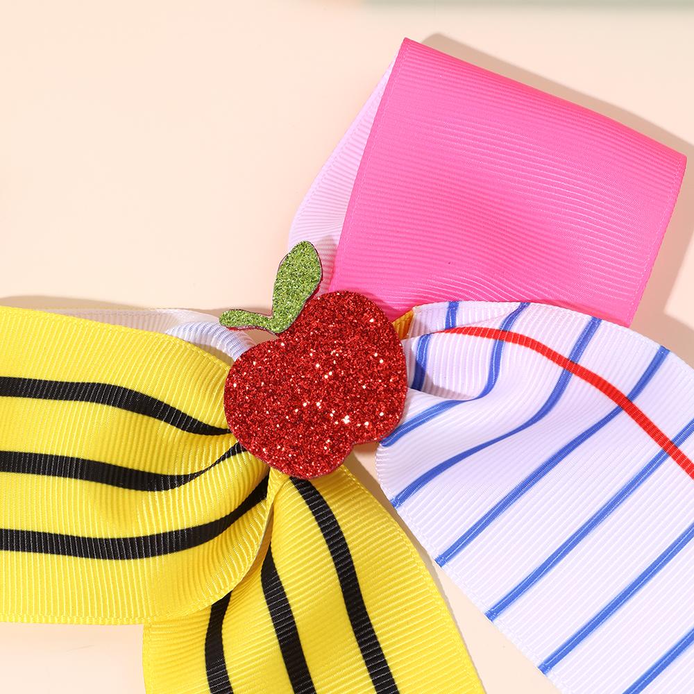 Back to School Pencil Apple Hair Bow Clips Cute Teacher Girls Grosgrain Ribbon Bows Barrettes Student Kids School Hairpins