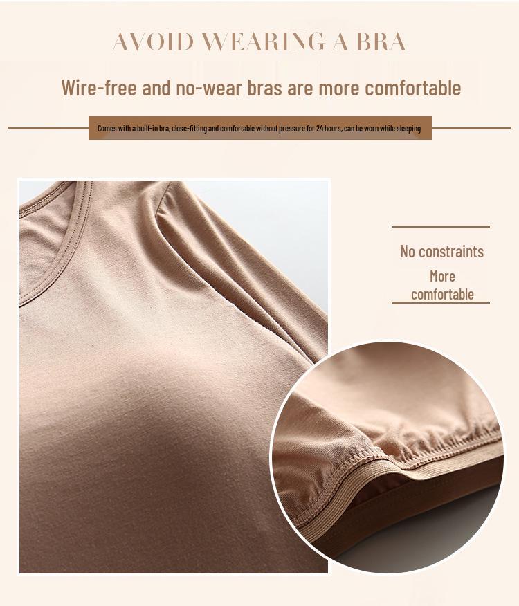 Damen Modal Langarm T-Shirt mit gepolstertem Stehkragen und eingebautem BH-Cup - Ideal als Nachtwäsche, Unterwäsche oder als Basisschicht