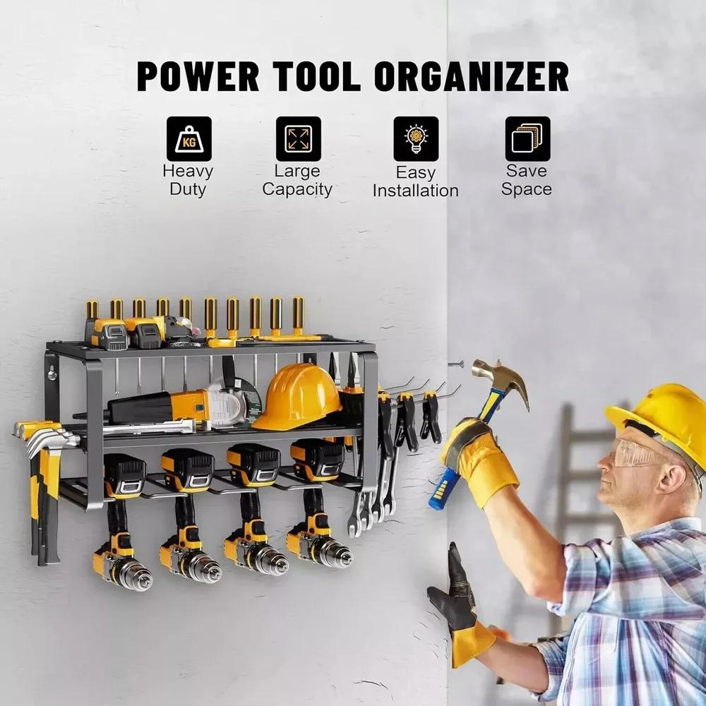 3/4 Layers Wall Mounted Electric Tool Storage Rack Heavy-duty Floating Tool Rack Handheld Electric Drill Metal Storage Rack