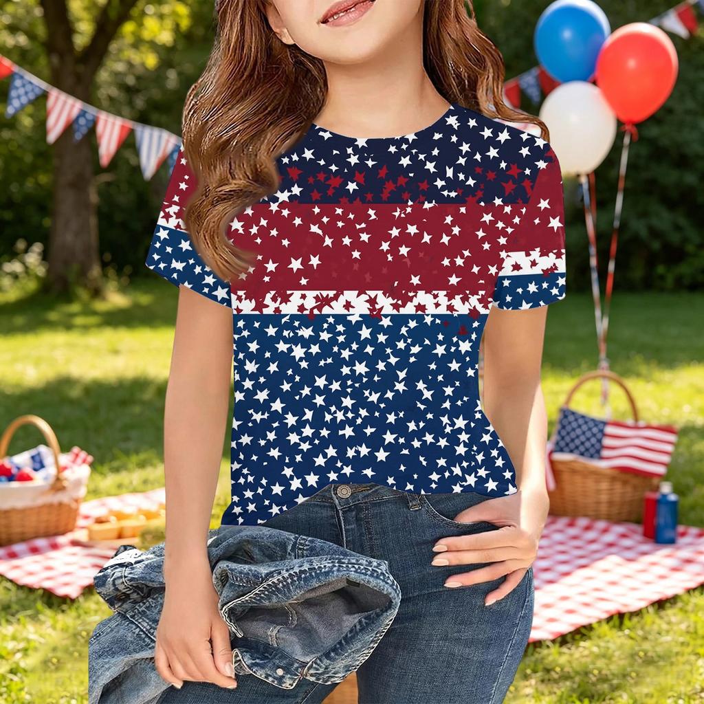 Girls Short Sleeve T Shirt Floral Print Lightweight Casual Tee Top Comfortable Fit Soft Fabric
