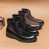 Men's European-American Leather Knight Boots: Large Size, Fashionable, Casual, Thick Sole, Height-Boosting, Winter-Autumn Dr. Martens Style.