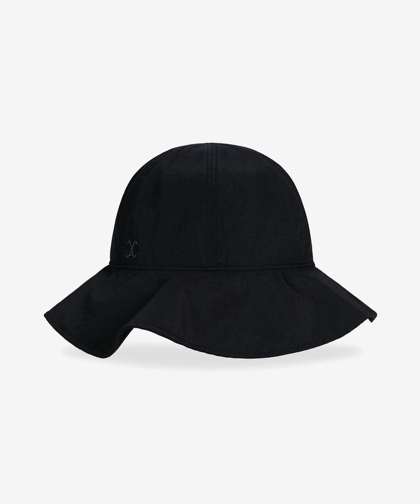 Bajal Va Curved Logo Round Frill Bucket Hat Black