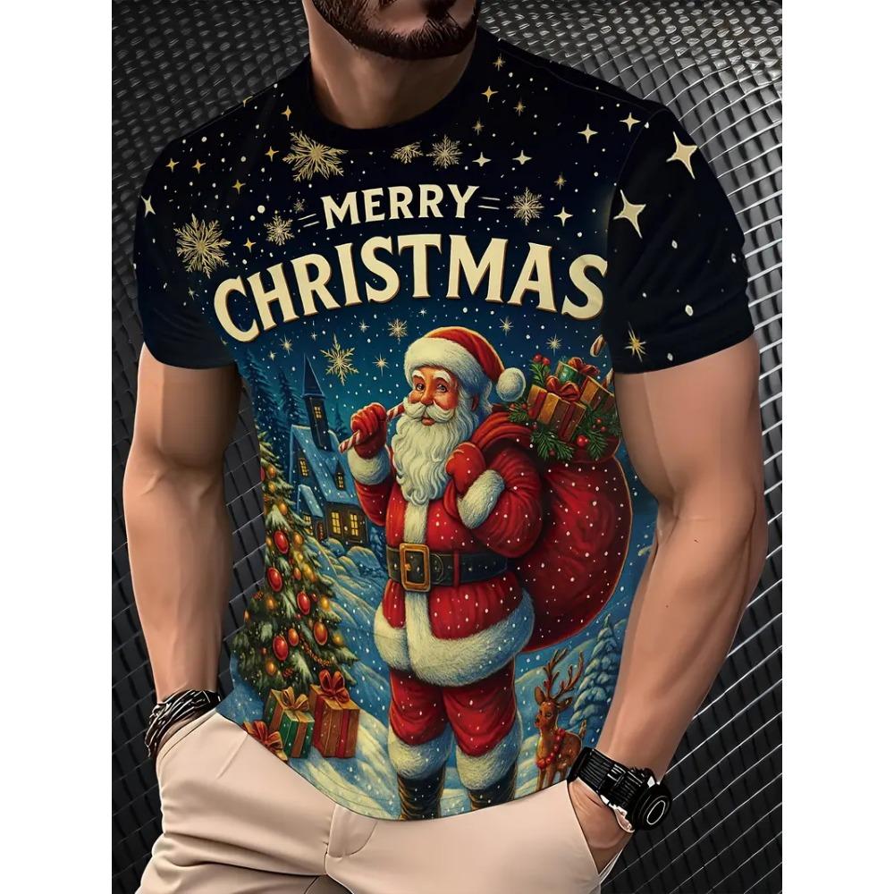 Pánské 3D celoplošné vánoční tričko Slavnostní novoroční vtipná grafika Santa Clause Tričko s krátkým rukávem Pánské oblečení