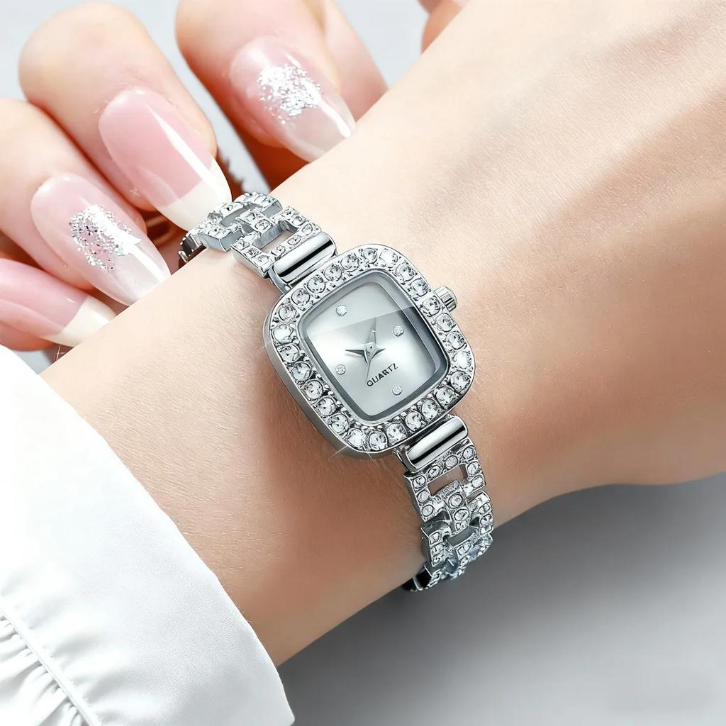 Women's casual fashion diamond studded square women's watch with adjustable bracelet