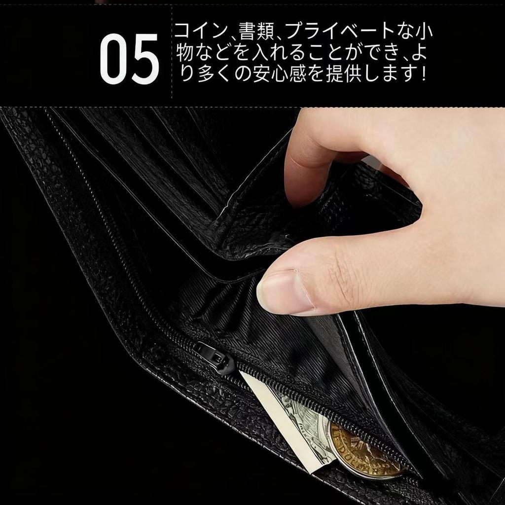 VoloEco Bifold Lightweight Genuine Holds 6 Hidden Zipper Pocket Men's Wallet, Leather, Cards, (Black)