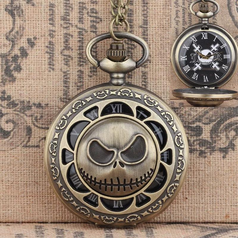 Devil Lanyard Embossed Ghost Head Pocket Watch European and American Animation Halloween Christmas Horror Night Skull Jack