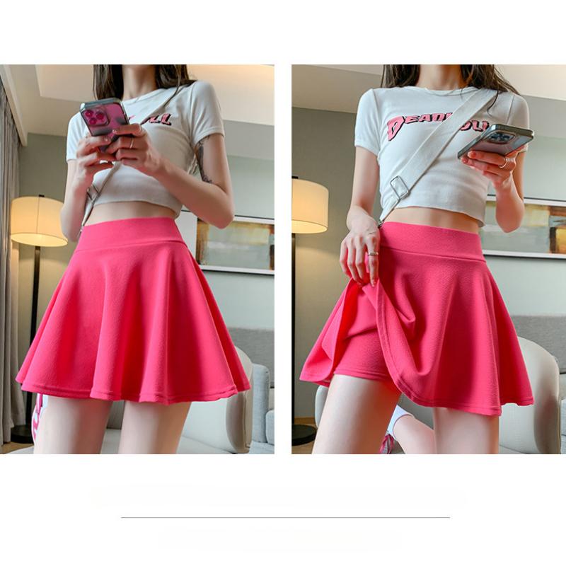 Summer Basic Skirts Women Shorts Mini Elastic Pleated Skirts High Waist Bubble Sun Skirts School Girl Uniform Lined Safety Pants