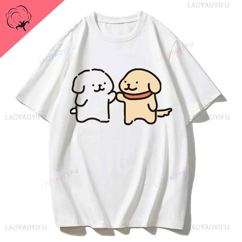 Maltese Dog Couple Cute Simple Pen Line Dog Aesthetic Clothing Unisex Style Graphic T Shirts Cartoon New in Tops Tees Tshirt