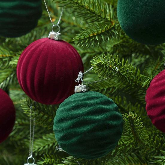 12 Pcs Velvet Christmas Balls Flocking Balls Christmas Tree Ornament Shatterproof Plastic Hanging Baubles Decoration for Xmas Tree Party Home