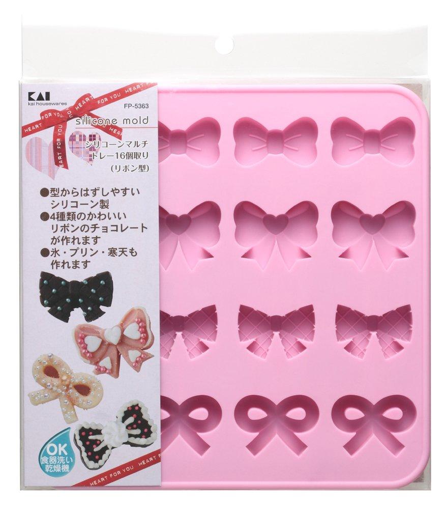 Kai Corporation HeartForYou Silicone Ribbon Multi-Tray, 16-Cavity, Shape, FP-5363