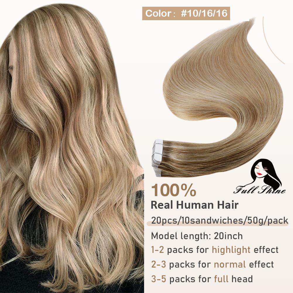 Full Shine Tape in Hair Extensions Remy Human Hair Balayage Highlights Natural Hair For Salon