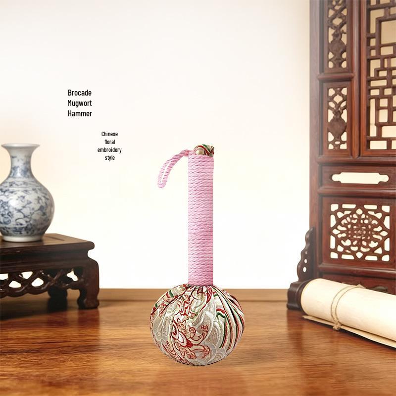 Year of the Horse Mugwort Meridian Massage Hammer - Solid Color Brocade Multifunctional Health Gift