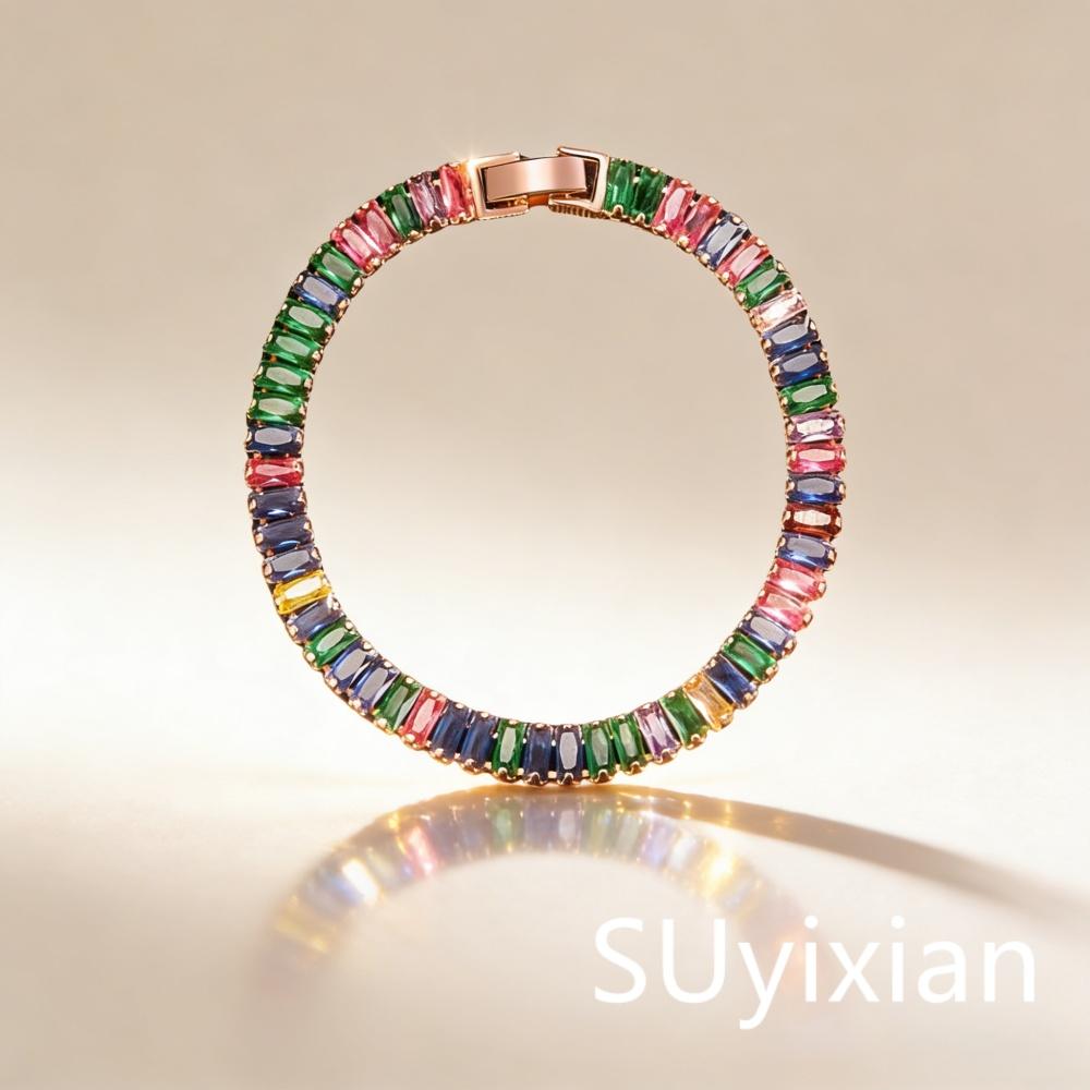 925 Sterling Silver Fashionable and Exquisite 6MM Colored Diamond Bracelet Birthday Party Anniversary Gift for Daily Wear
