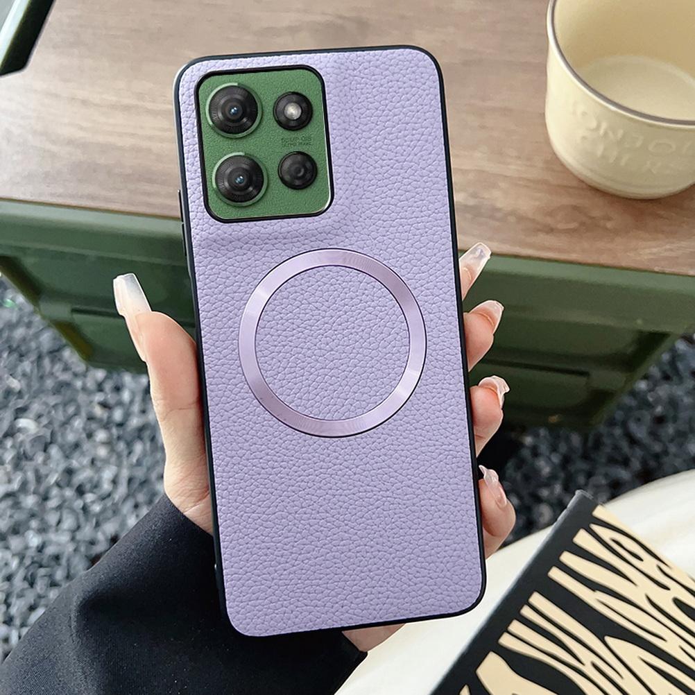 

With Magsafe Magnetic Plain Leather Lychee Case For Moto G G Power G15 Power G05 G55 G35 G45 E15 Camera protect Cover Motorola Moto G Power (2025)