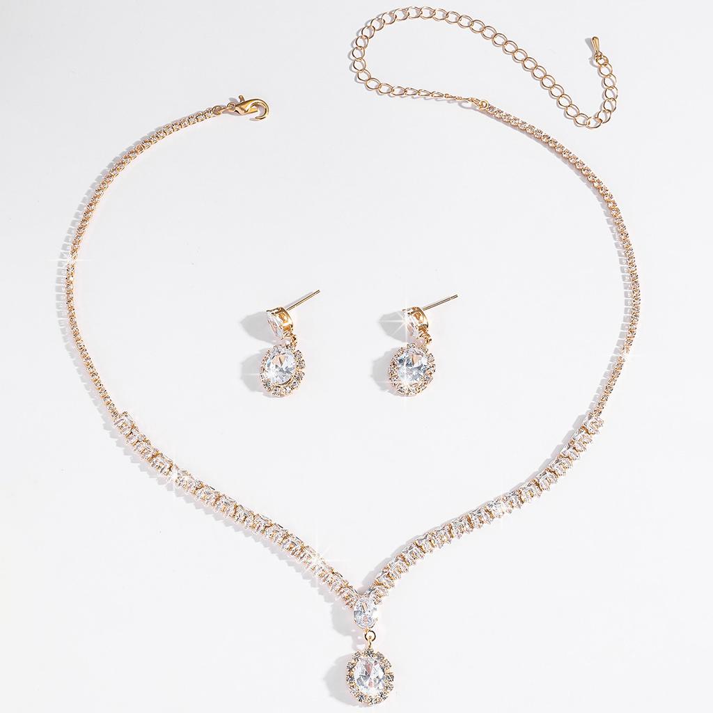 Zircon Necklace Earrings Two-Piece Set Exaggerated Light Luxury Temperament Collarbone Chain High-End Sense Necklace Jewelry Women'S Jewelry