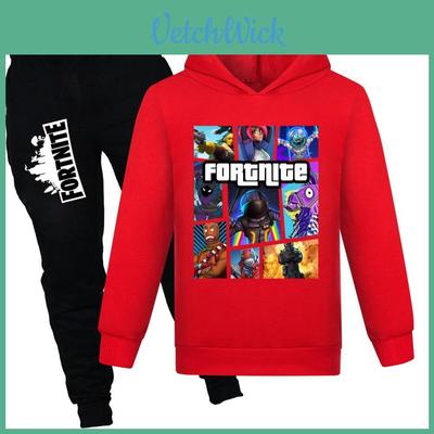 Fortnite Pattern Printing Cartoon Kids Sweater And Pants Set With Soft Cotton Fabric For Middle School Children