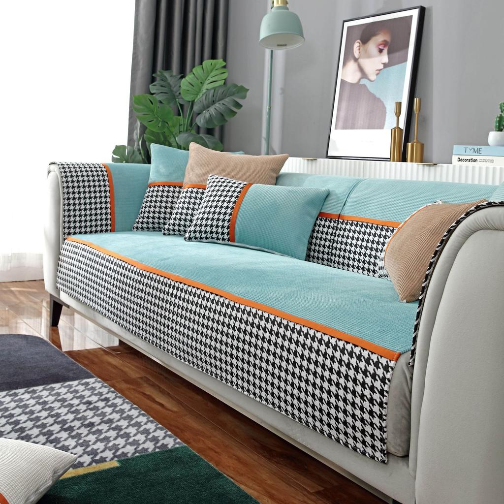 Four Seasons Universal Corn Velvet Houndstooth Sofa Cushion Modern Simple Non-Slip Sofa Cushion Towel Cover