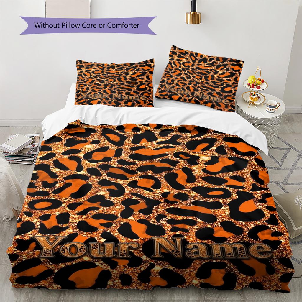 Name Custom Cow Leopard Pattern Pattern Bedding Set Quilt Cover Pillowcase Home Decor Gift (1 * Duvet Cover + 2 * Pillowcase, Without Core)