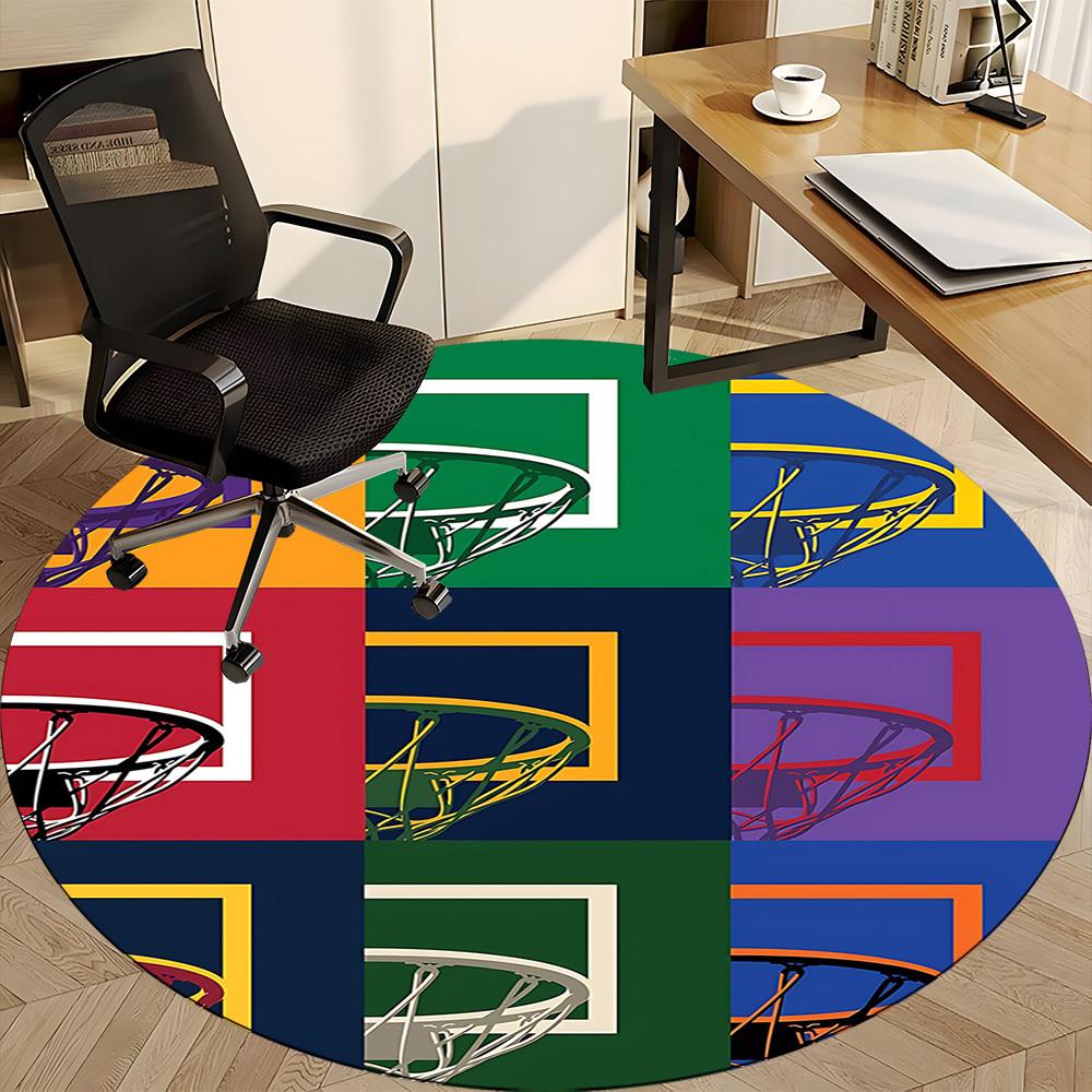 1PC Basketball Hoops Office Round Area Rug, Mat Suitable For Office, Under Office Chairs Bedroom Living Room Home Decor, Room Deco