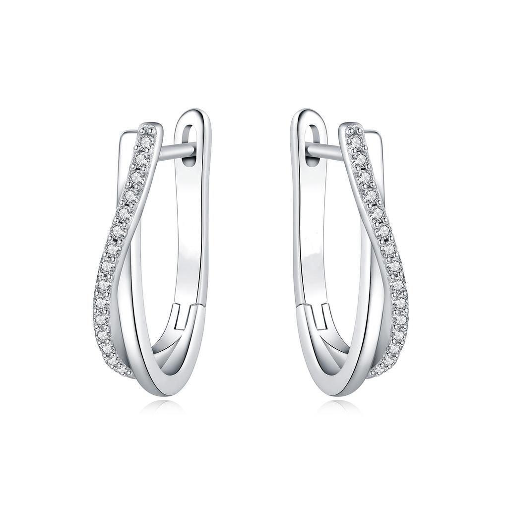 Exquisite Colorful Zircon Hoop Earrings for Women Copper Silver Plated Earrings Jewelry for Wedding Engagement Party