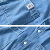 Summer Classical Denim Short Sleeve Shirts for Men Youth Daily Casual Pure Cotton Turn Down Collar Blue Jeans Shirt with Double Pockets