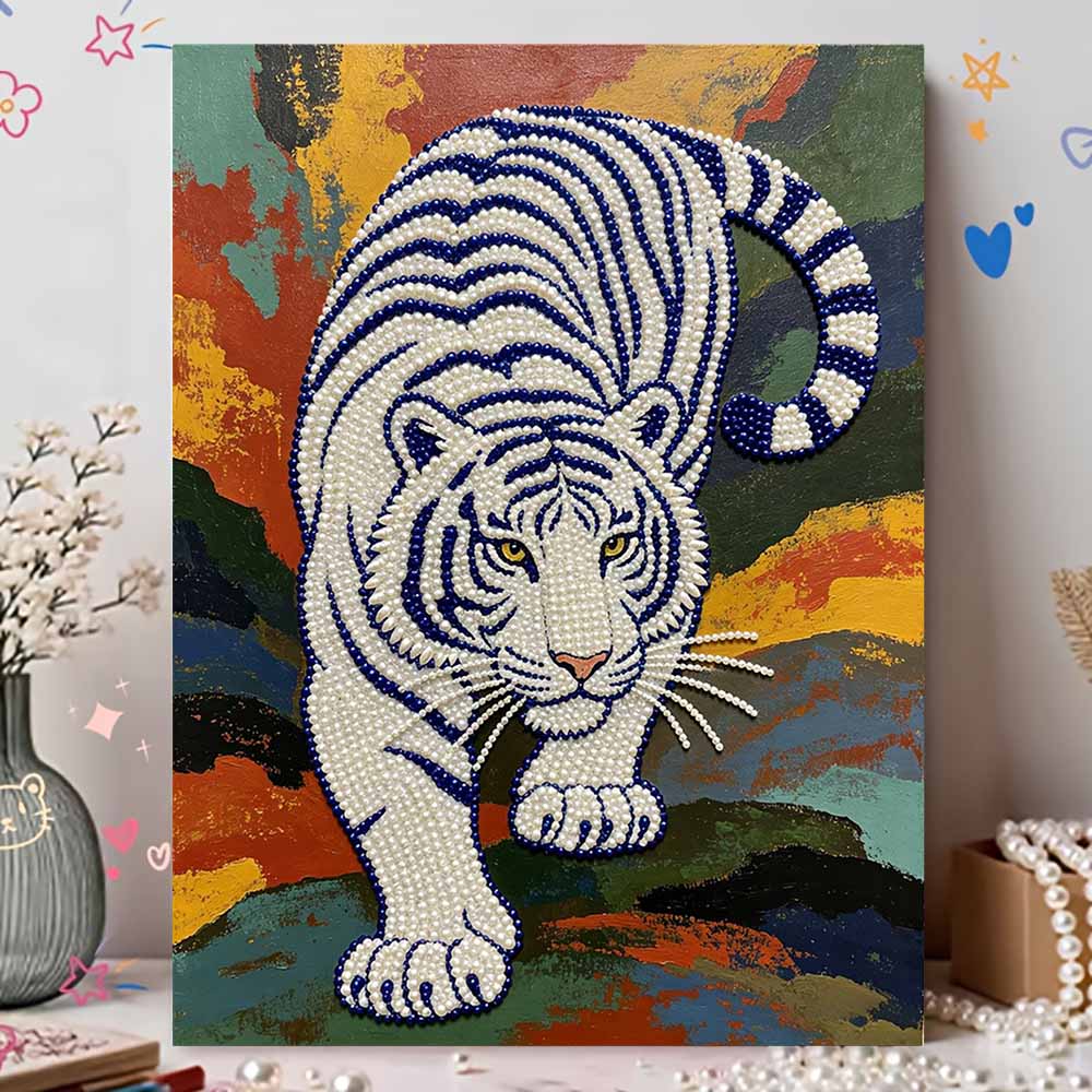 5D Pearl Kit Majestic Tiger Pattern DIY Enamel Stone Art Relaxing Handmade Ornament Home Wall Desktop Decoration for Beginners