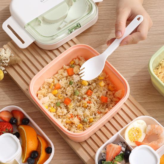 Lunchbox mit Löffel, Gabel, doppellagiger Kaltverschluss, Schnalle, Wärmedämmung, Aufbewahrungsfach