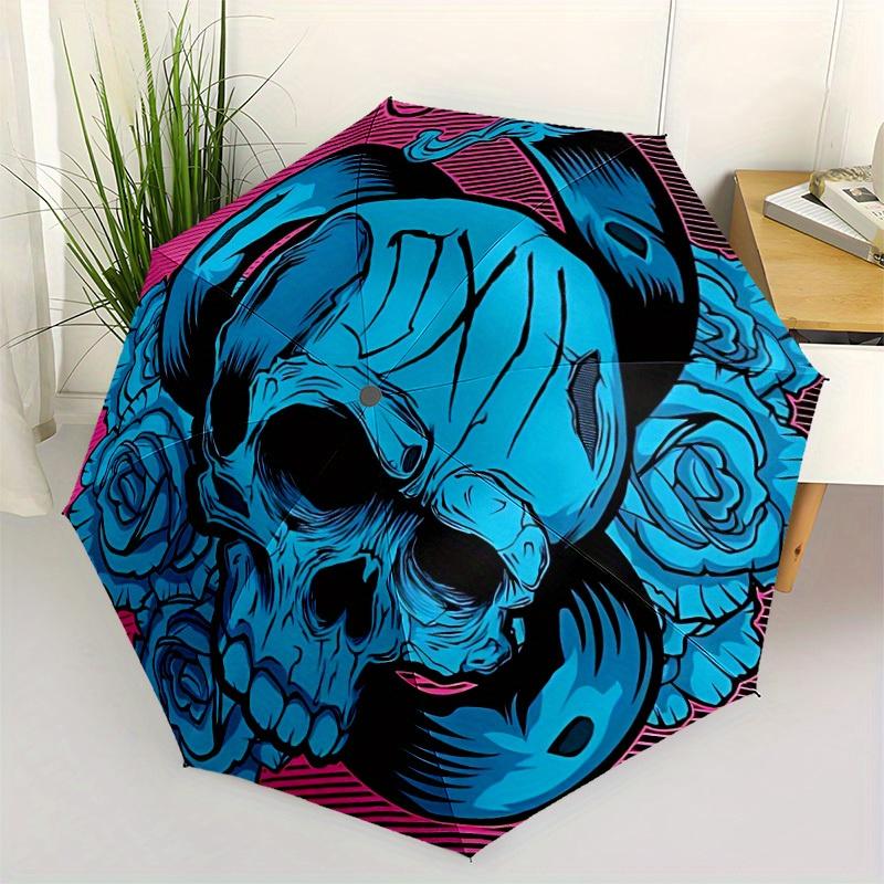 1pc Skull Roses Automatic Opening/closing umbrella, Reinforced 8-Rib Construction, Compact Travel Umbrella yy250808183