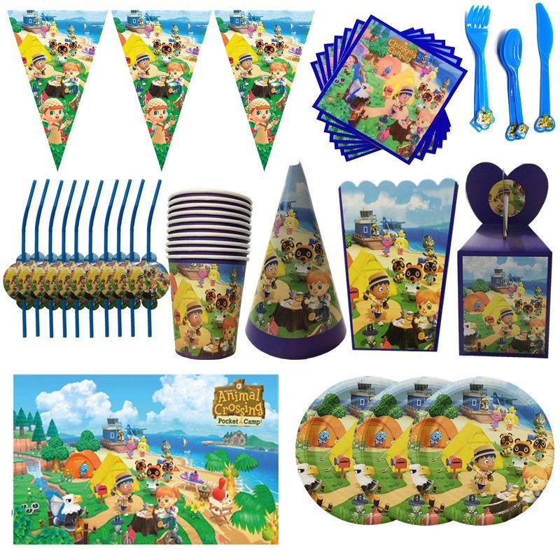 Crossing Animal Birthday Party Supplies Kids Decor Plate Tablecloth Hat Banner